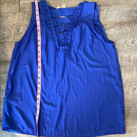 Philosophy Air Flow Ruffled top with lace up back Ultramarine Blue Tank Top - Picture 9 of 13